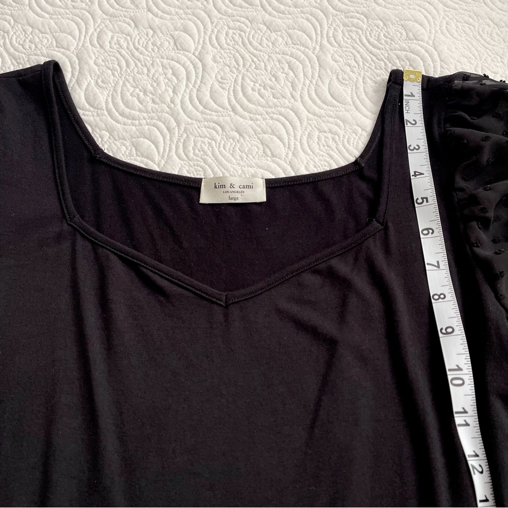 Kim & Cami Top Sweetheart Neckline Sheer 3/4 Length Puff Sleeves Size Large - Picture 9 of 15
